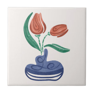 Modern Vase with Tulips   Floral Still Life Art Ceramic Tile
