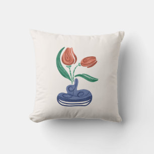 Modern Vase with Tulips Floral Still Life Art Cushion