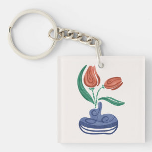 Modern Vase with Tulips   Floral Still Life Art Key Ring