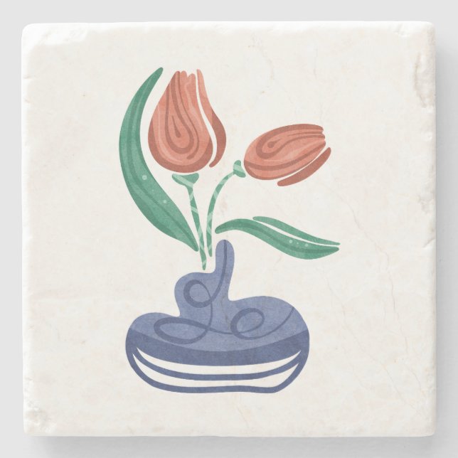 Modern Vase with Tulips | Floral Still Life Art Stone Coaster (Front)
