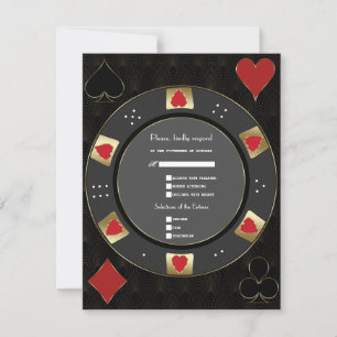 Modern Vegas Casino Gold Poker Chip Wedding RSVP Card