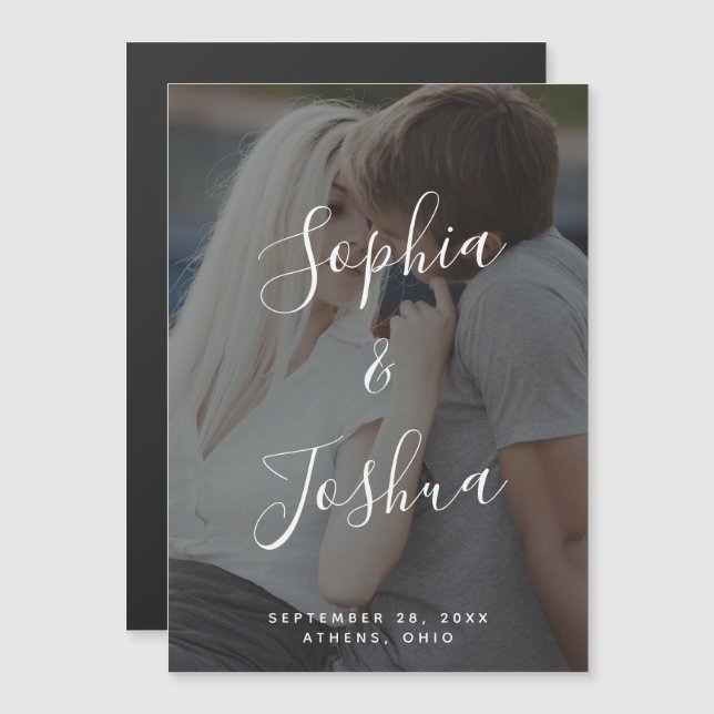 Modern Vellum Look Photo Save the Date Magnet (Front/Back)