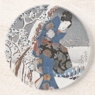 Modern Version of the Tale of Genji in Snow Scene Coaster