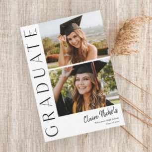 Modern Vertical 2 Photo Collage Graduation Invitation