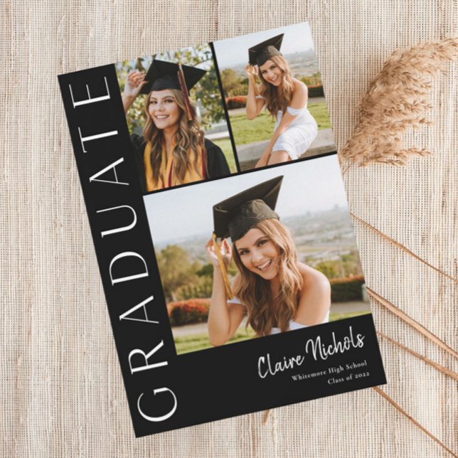 Modern Vertical 4 Photo Collage Graduation Invitation (Creator Uploaded)