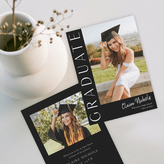 Modern Vertical Black and White Photo Graduation Invitation (Creator Uploaded)