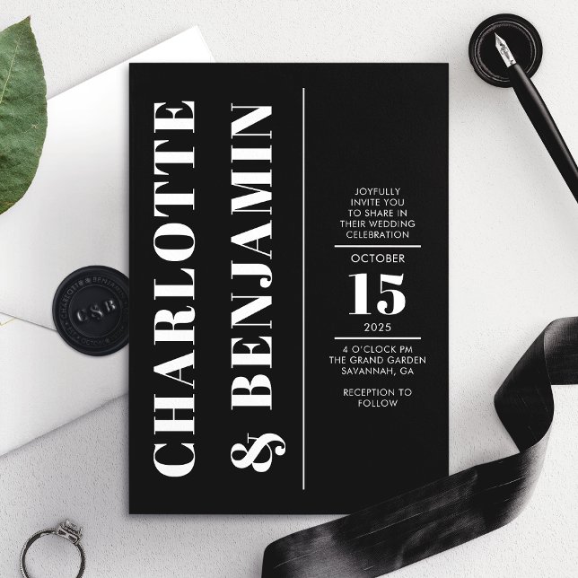 Modern Vertical Bold White And Black Wedding Invitation (Creator Uploaded)