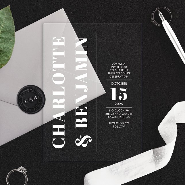 Modern Vertical Bold White Wedding Acrylic Invitations (Creator Uploaded)