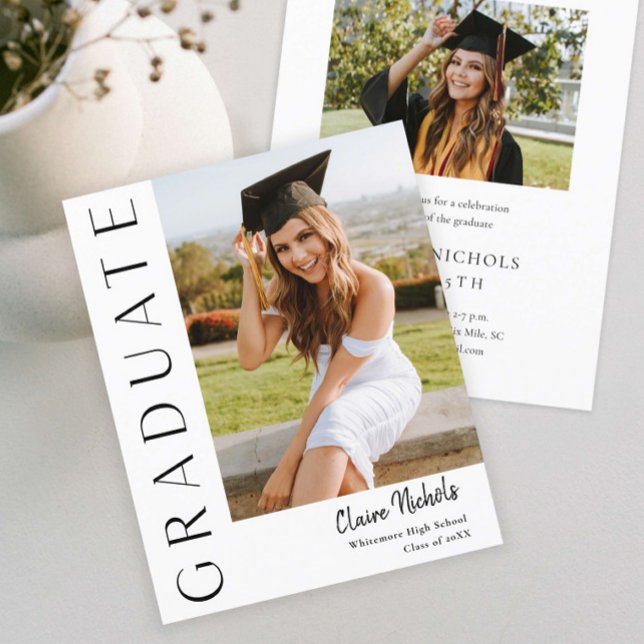 Modern Vertical Budget Photo Graduation Invitation (Modern Typography Budget Photo Graduation Invitation.)