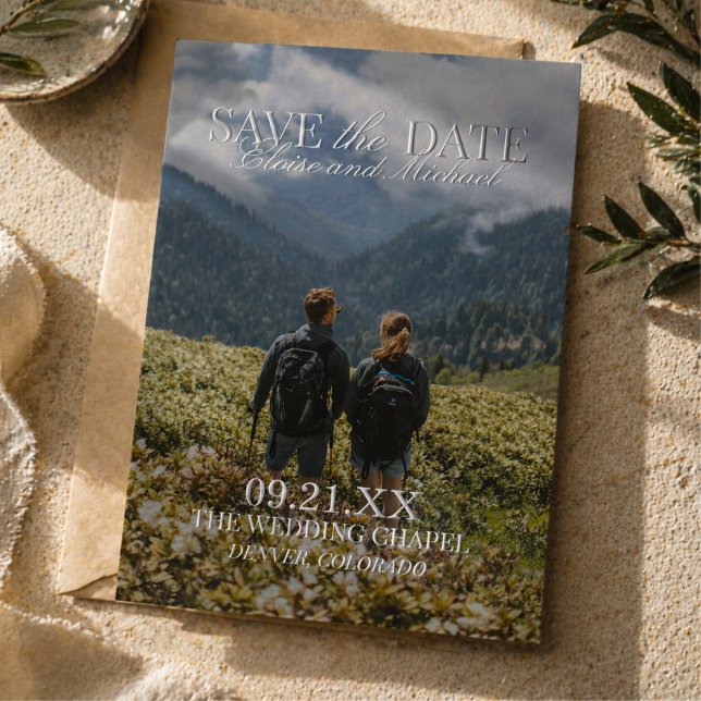 Modern Vertical Double-sided Photo Save The Date (Modern Vertical Double-sided Photo Save The Date Foil Invitation)