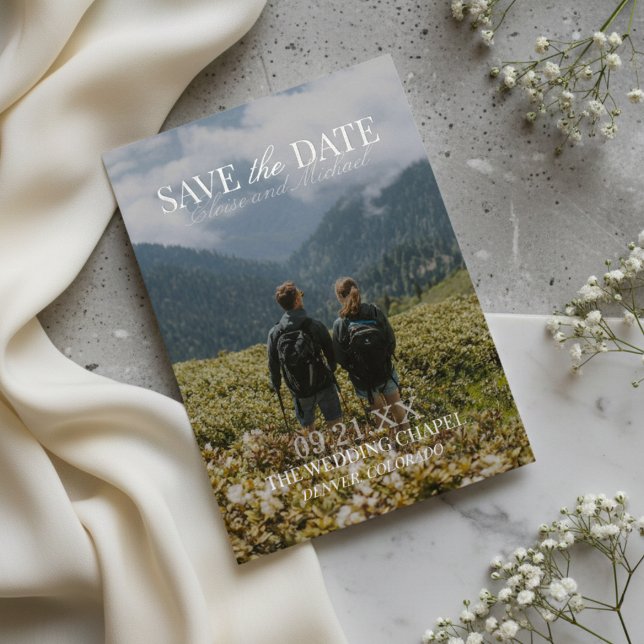 Modern Vertical Double-sided Photo Save The Date (Invite guests to save the date with this Modern Double-sided Photo Save The Date Foil Card!)