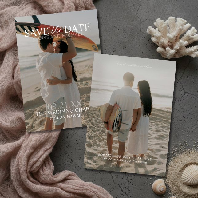 Modern Vertical Double-sided Photo Save The Date Invitation (Modern Vertical Double-sided Photo Save The Date Invitation)