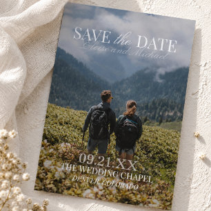 Modern Vertical Double-sided Photo Save The Date Invitation