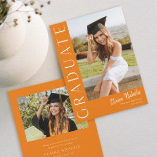 Modern Vertical Orange Photo Graduation Invitation