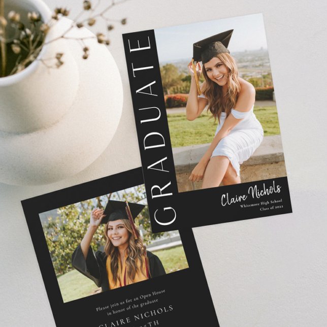 Modern Vertical Photo Graduation Invitation (Modern Black and White Photo Graduation Invitation.)