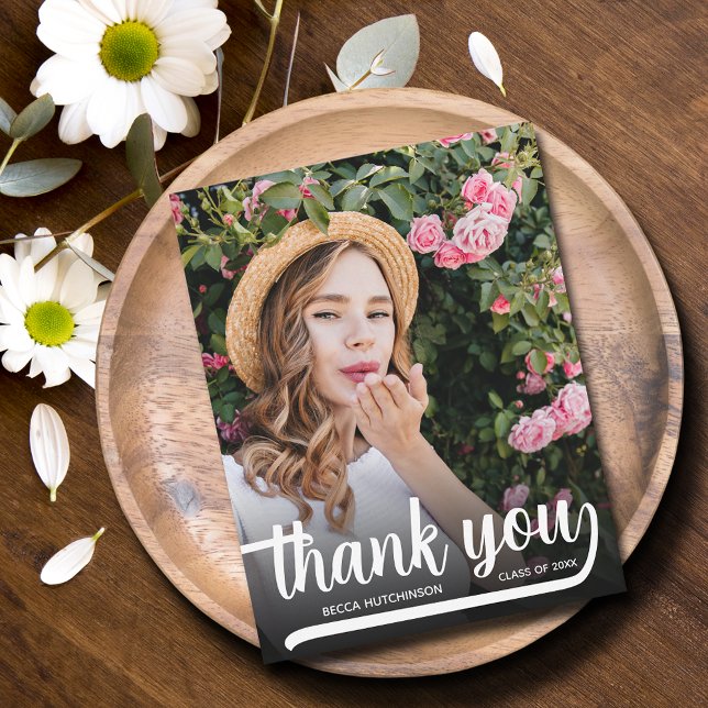 Modern Vertical Photo Graduation Thank You Card (Modern photo graduation thank you flat note cards have room for your message on the back)
