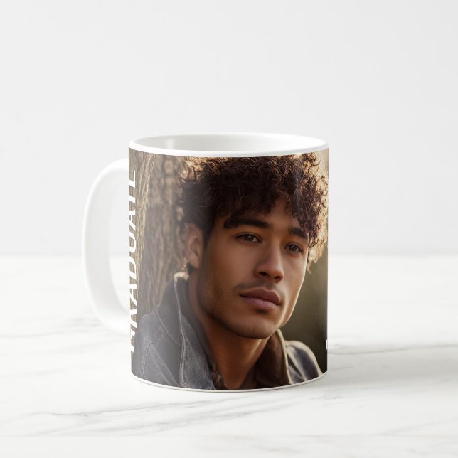 Modern Vertical PhotoPop Graduation Coffee Mug (Front Left)