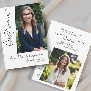 Modern vertical script photo graduation invitation