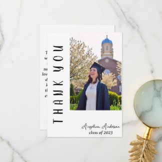 Modern Vertical Script Simple Photo Graduation Thank You Card