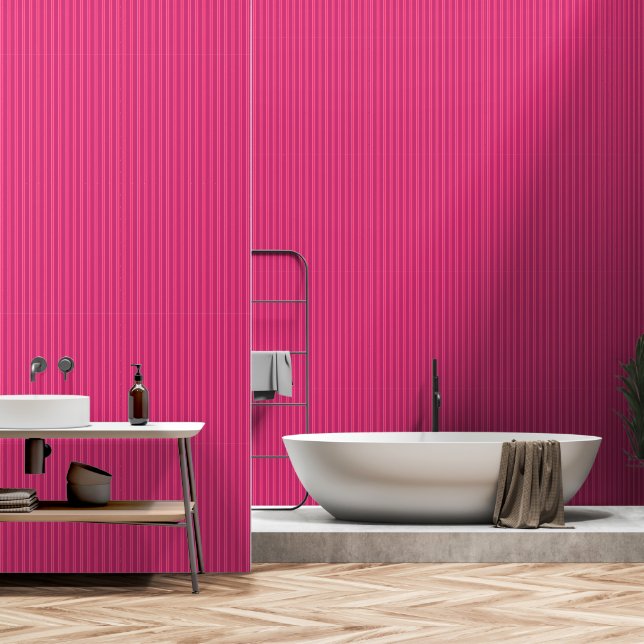 Modern Vertical Shocking Pink Striped Pattern Wallpaper (Bathroom)