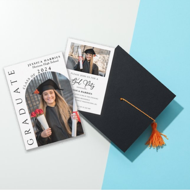 Modern Vertical Two Photo Graduation Party Invitation (Creator Uploaded)