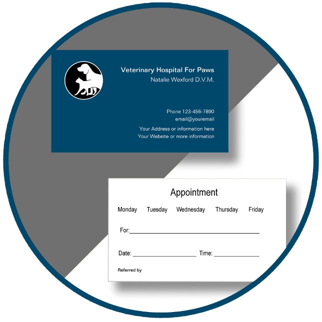 Modern Veterinarian Appointment Business Cards (Veterinarian Appointment Cards by CustomBusinessTemplates)
