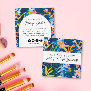 Modern Vibrant Abstract Floral Beauty Specialist Square Business Card