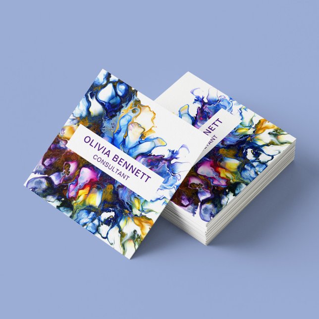 Modern Vibrant Abstract Fluid Acrylic Art Square Business Card (Creator Uploaded)