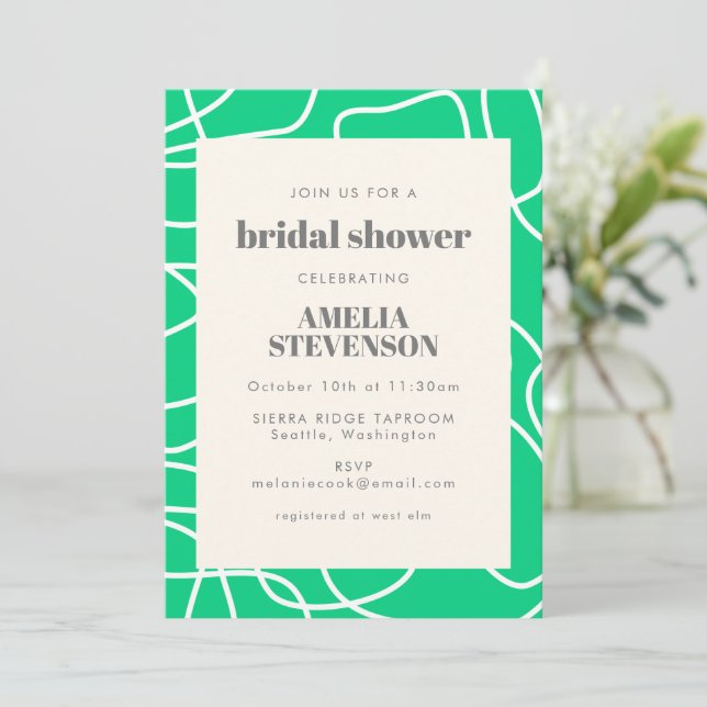 Modern Vibrant Abstract Green Unique Bridal Shower Invitation (Standing Front)