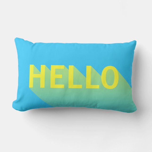 Modern Vibrant Blue and Yellow Hello Typography Lumbar Cushion (Front)