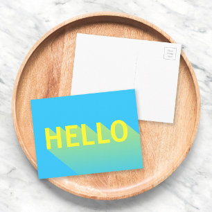 Modern Vibrant Blue and Yellow Hello Typography Postcard