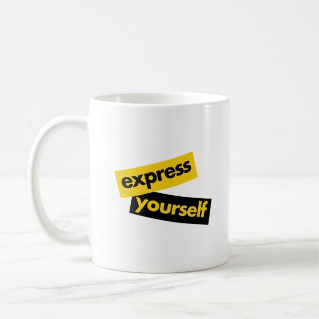 Modern, vibrant, bold graphic of Express Yourself Coffee Mug (Left)