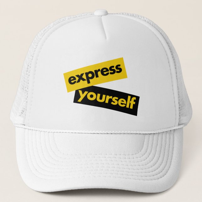 Modern, vibrant, bold graphic of Express Yourself Trucker Hat (Front)