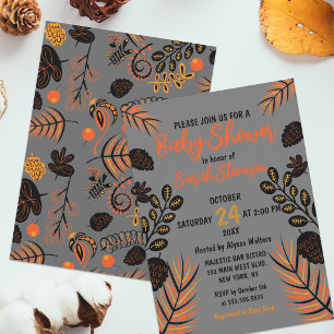 Modern Vibrant Botanical Autumn Fall Baby Shower Invitation