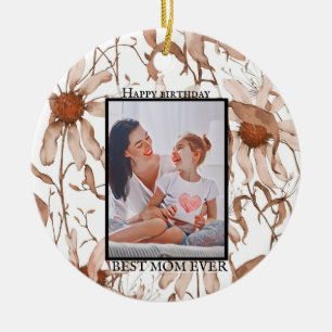 Modern vibrant color mother photo art ceramic ornament