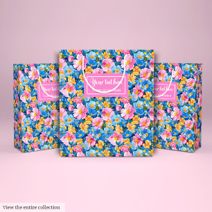 Modern vibrant colors watercolor flower gift pack medium gift bag