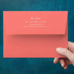 Modern Vibrant Coral Simple Wedding Envelope