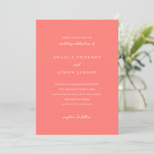 Modern Vibrant Coral Simple Wedding Invitation