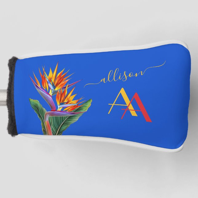 Modern Vibrant Floral Name Custom Monogram  Golf Head Cover (Front)