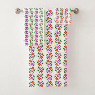 Modern Vibrant Floral Seamless Bright Botanical Bath Towel Set