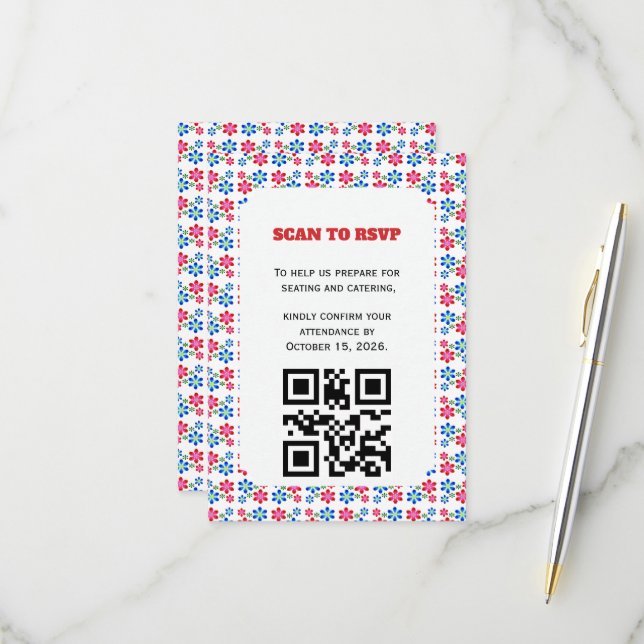 Modern Vibrant Flower Power Wedding Pattern,  RSVP Card (Front/Back In Situ)