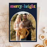 Modern Vibrant Merry   Bright Arch Photo Christmas Postcard<br><div class="desc">This "Modern Vibrant Merry   Bright Arch Photo Christmas Postcard" combines elegant deep blue with playful,  colourful "merry   bright" lettering,  creating a cheerful holiday greeting. Featuring a family photo in an arch frame,  it’s a perfect blend of casual charm and modern style,  making your festive message truly stand out.</div>