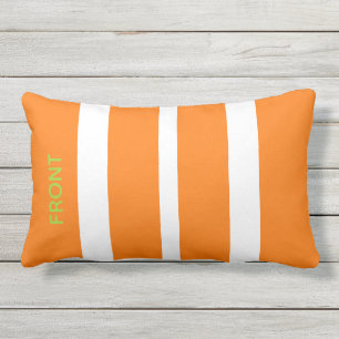 Modern Vibrant Orange and White Stripes Outdoor Lumbar Cushion