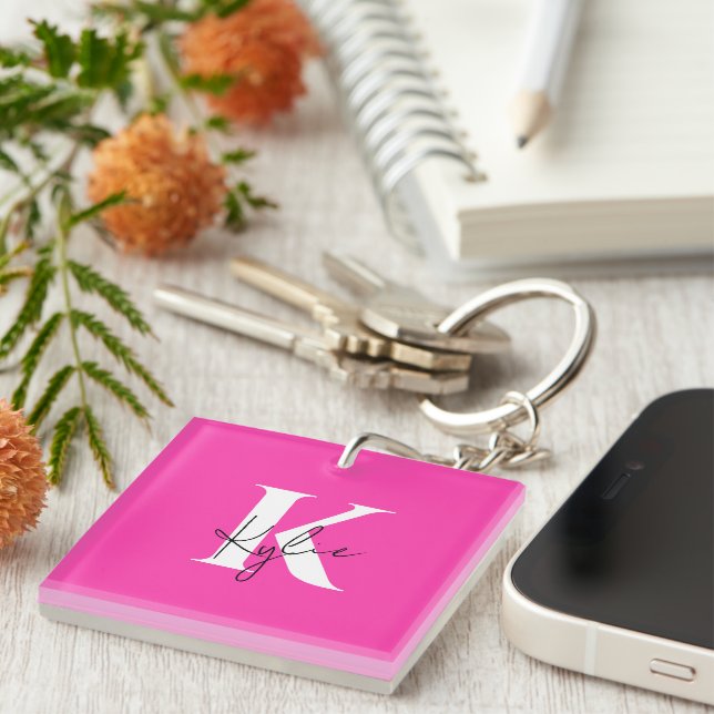 Modern Vibrant Personalised Monogram Name -  Key Ring (Front Right)