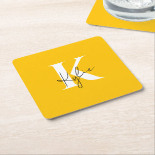 Modern Vibrant Personalised Monogram Name -  Square Paper Coaster