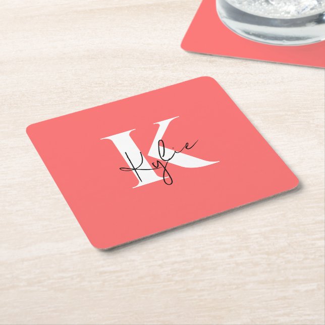 Modern Vibrant Personalised Monogram Name -  Square Paper Coaster (Angled)