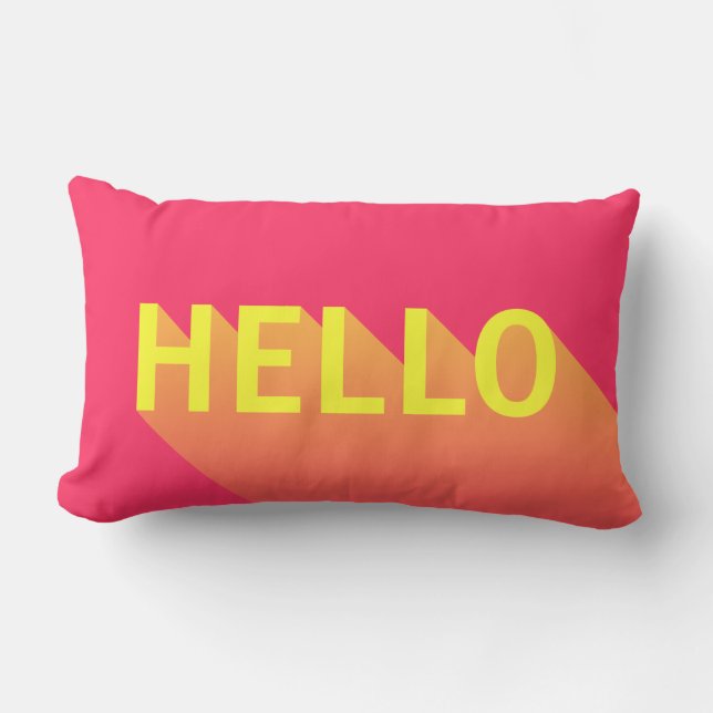 Modern Vibrant Pink and Yellow Hello Typography Lumbar Cushion (Front)
