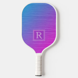 Modern Vibrant Pink Blue Gradient Monogram Pickleball Paddle