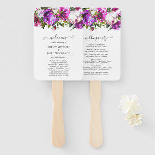 Modern Vibrant Purple Floral Wedding Program Hand Fan