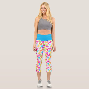 Modern Vibrant Rainbow Butterfly Cute Pattern Capri Leggings